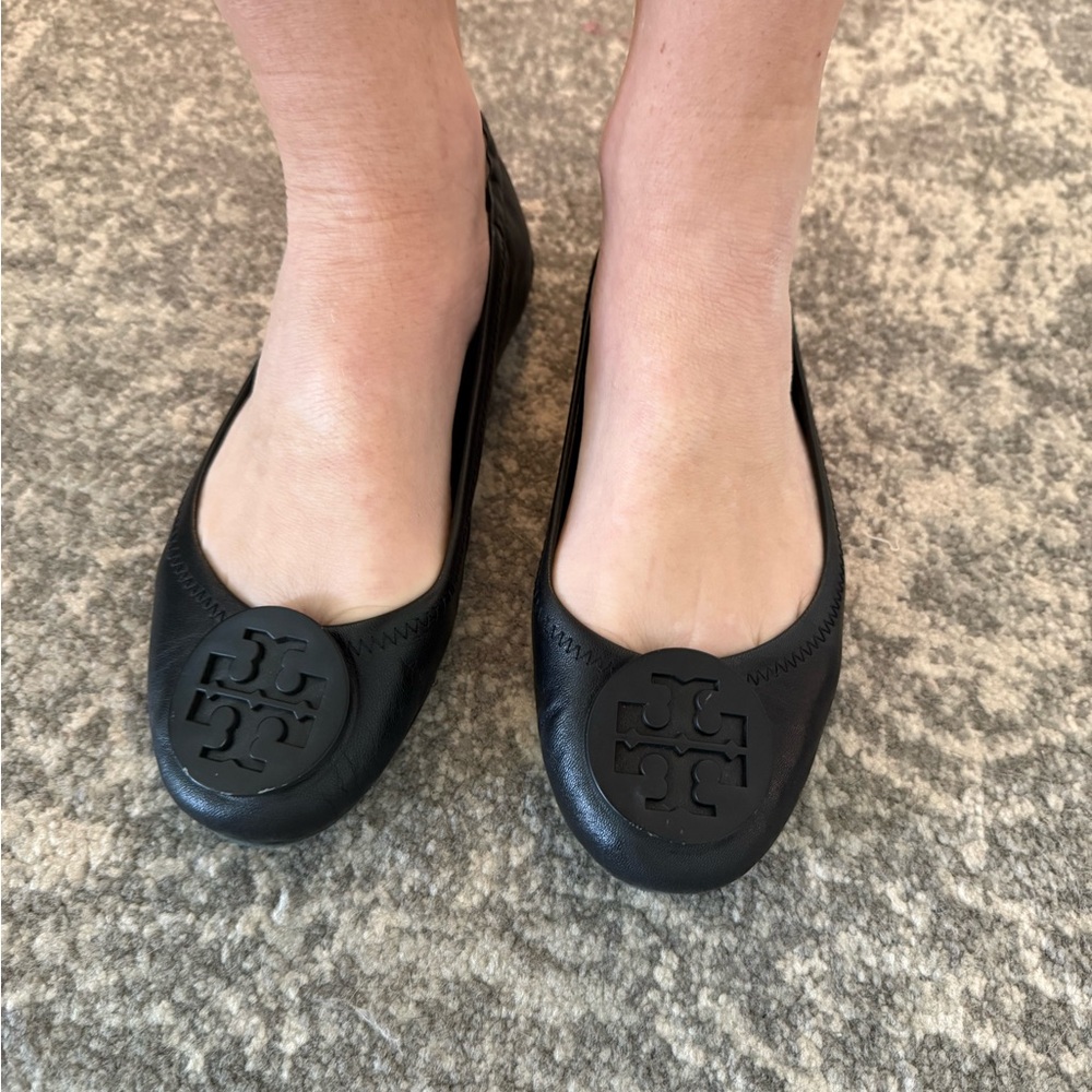 Tory Burch Minnie Black Leather Ballet Flats 6.5